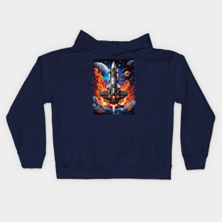 Launching Space battleship, space ship adventures retro vintage design Kids Hoodie